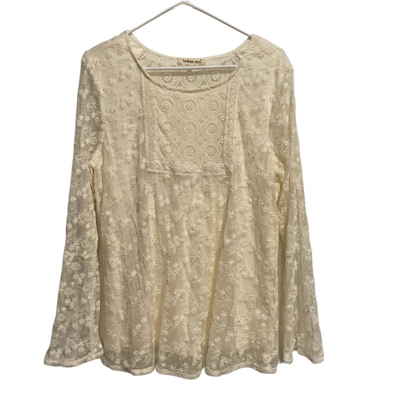 Indigo Soul Ivory Boho Lace Tunic Blouse Long Sleeve - Picture 1 of 10